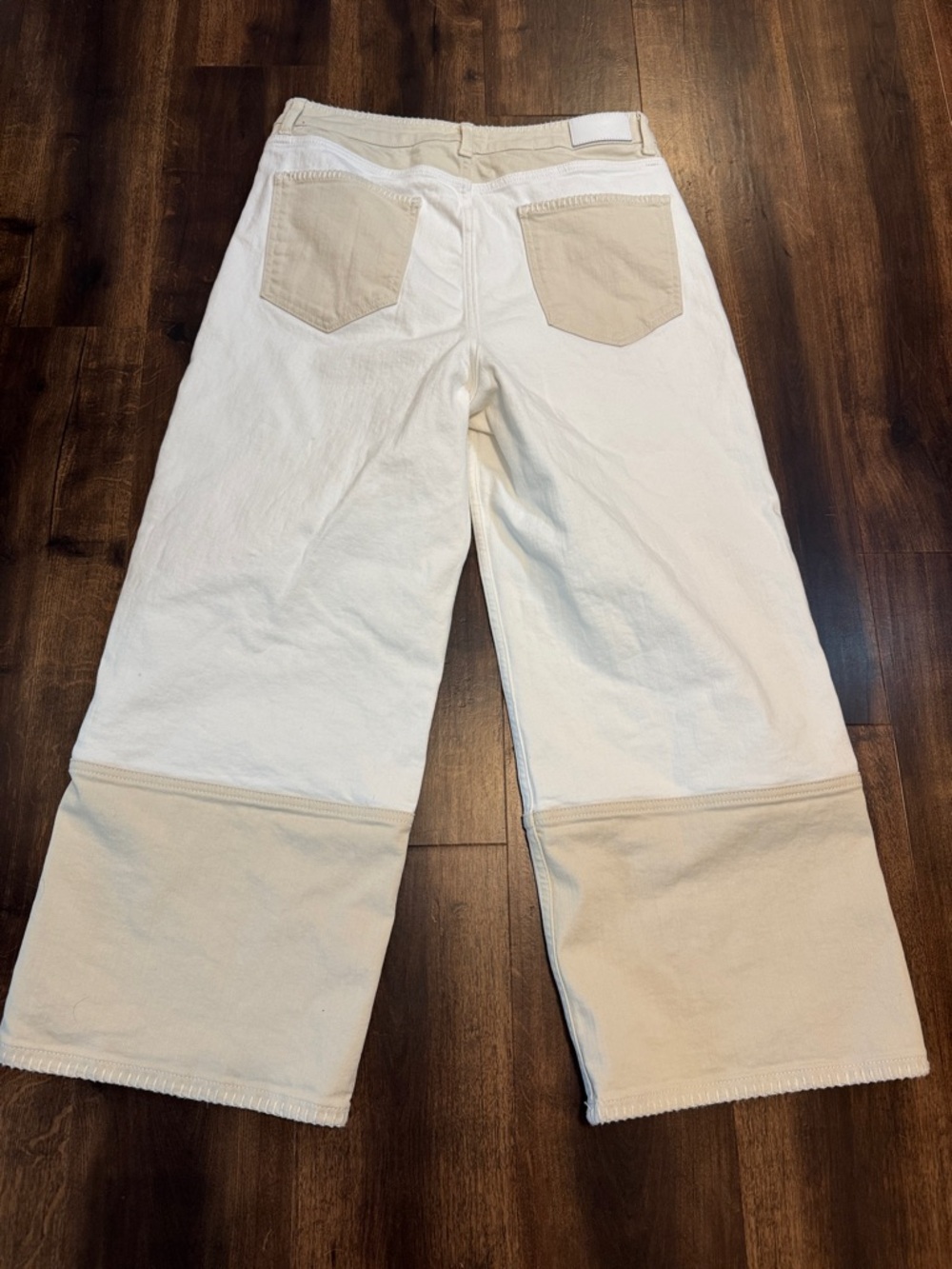 Rails The Getty Crop Two-Tone Wide Leg Denim Jeans in White and Beige Size 32 - Picture 3 of 3